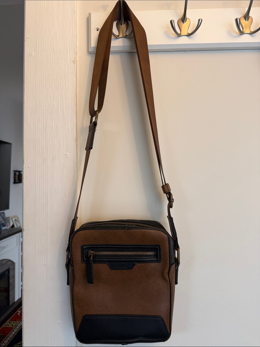 Aldo Brown and Black Leather Messenger Crossbody